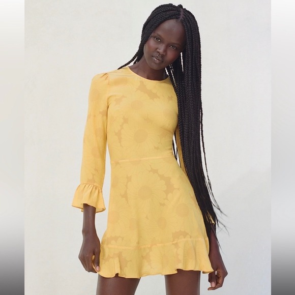 Réalisation Par Dresses & Skirts - Realisation Par The Mary Jane Yellow Sunflower Silk A Line Mini Dress SZ S